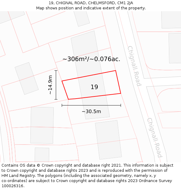 19, CHIGNAL ROAD, CHELMSFORD, CM1 2JA: Plot and title map