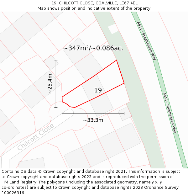 19, CHILCOTT CLOSE, COALVILLE, LE67 4EL: Plot and title map