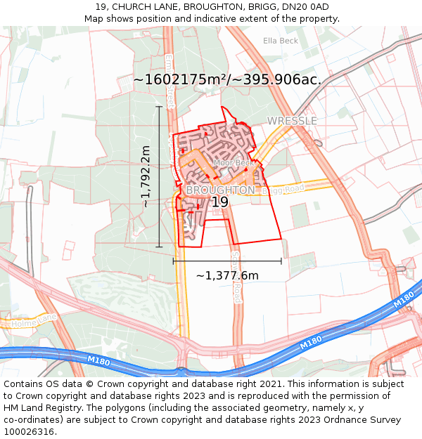 19, CHURCH LANE, BROUGHTON, BRIGG, DN20 0AD: Plot and title map