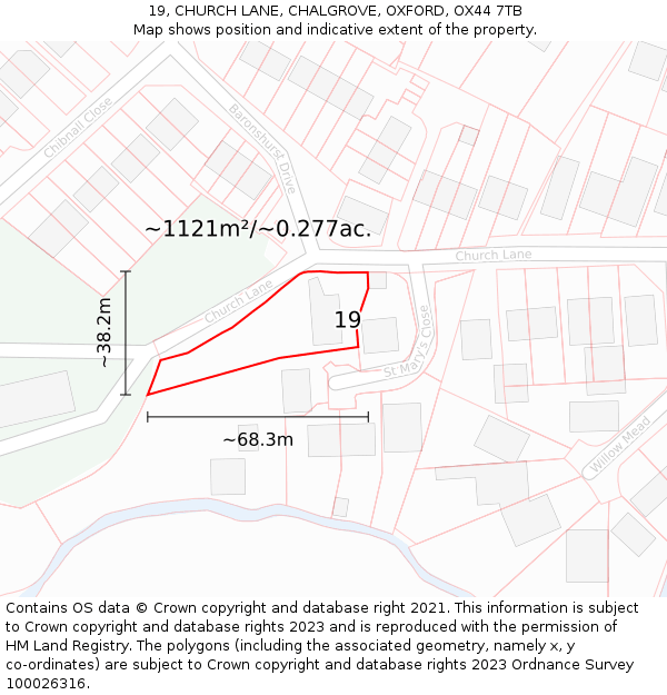 19, CHURCH LANE, CHALGROVE, OXFORD, OX44 7TB: Plot and title map