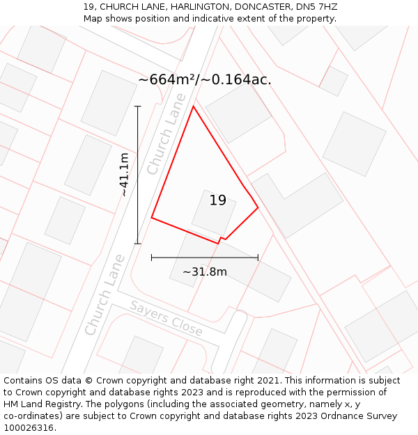 19, CHURCH LANE, HARLINGTON, DONCASTER, DN5 7HZ: Plot and title map