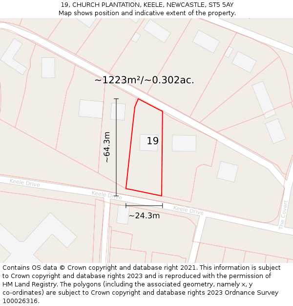 19, CHURCH PLANTATION, KEELE, NEWCASTLE, ST5 5AY: Plot and title map