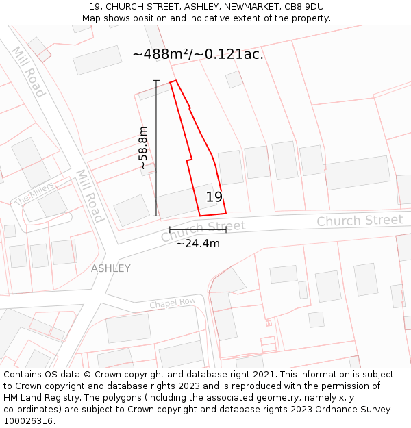 19, CHURCH STREET, ASHLEY, NEWMARKET, CB8 9DU: Plot and title map