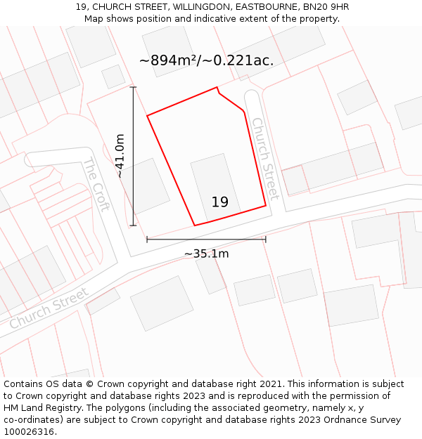 19, CHURCH STREET, WILLINGDON, EASTBOURNE, BN20 9HR: Plot and title map