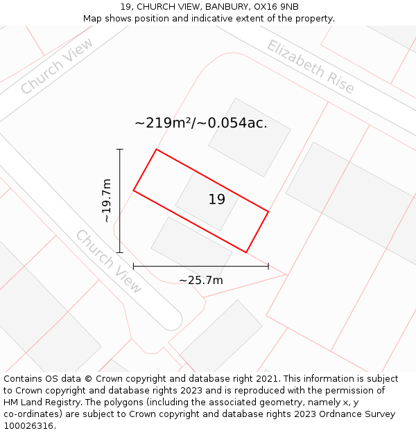 19, CHURCH VIEW, BANBURY, OX16 9NB: Plot and title map
