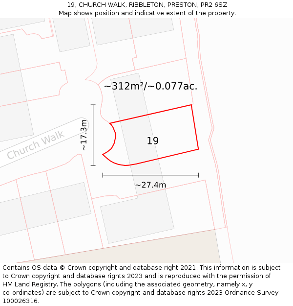 19, CHURCH WALK, RIBBLETON, PRESTON, PR2 6SZ: Plot and title map