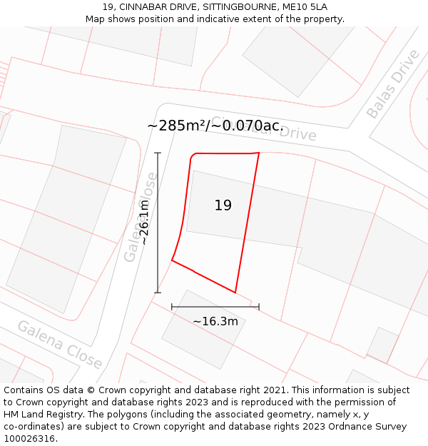 19, CINNABAR DRIVE, SITTINGBOURNE, ME10 5LA: Plot and title map