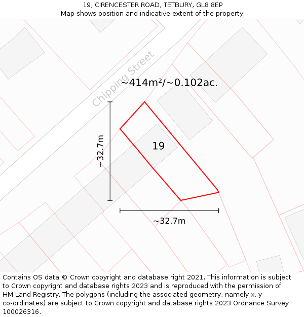 19, CIRENCESTER ROAD, TETBURY, GL8 8EP: Plot and title map