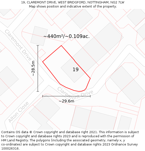 19, CLAREMONT DRIVE, WEST BRIDGFORD, NOTTINGHAM, NG2 7LW: Plot and title map