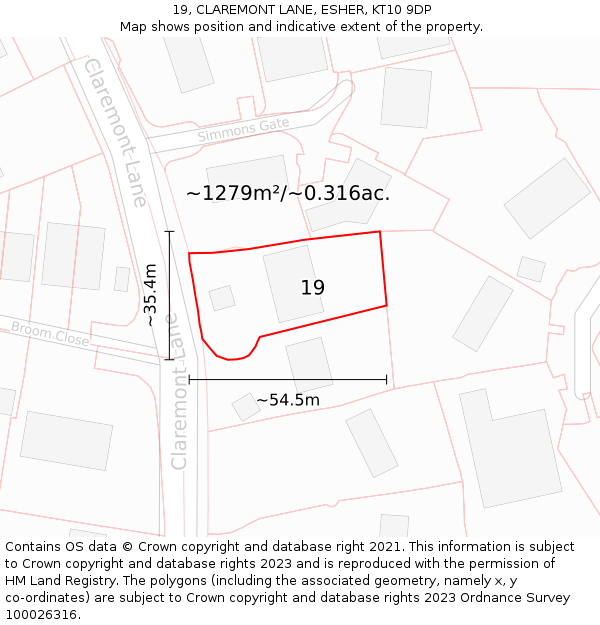 19, CLAREMONT LANE, ESHER, KT10 9DP: Plot and title map