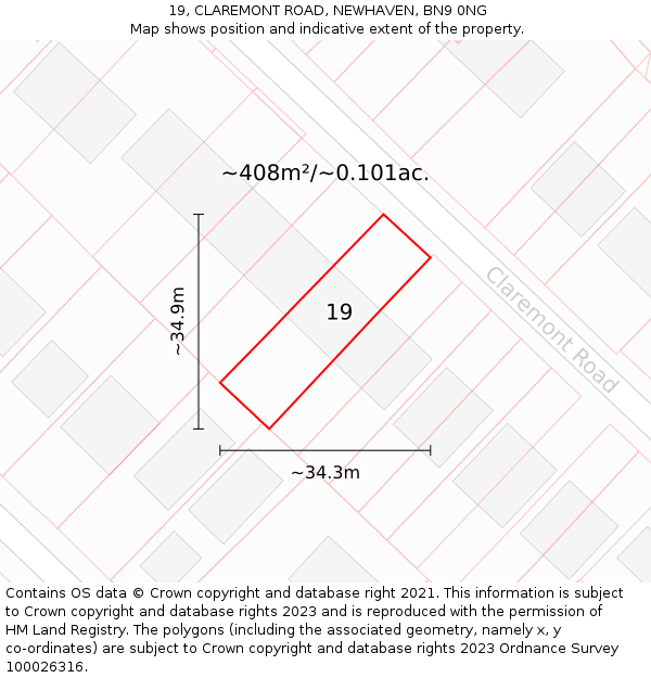 19, CLAREMONT ROAD, NEWHAVEN, BN9 0NG: Plot and title map