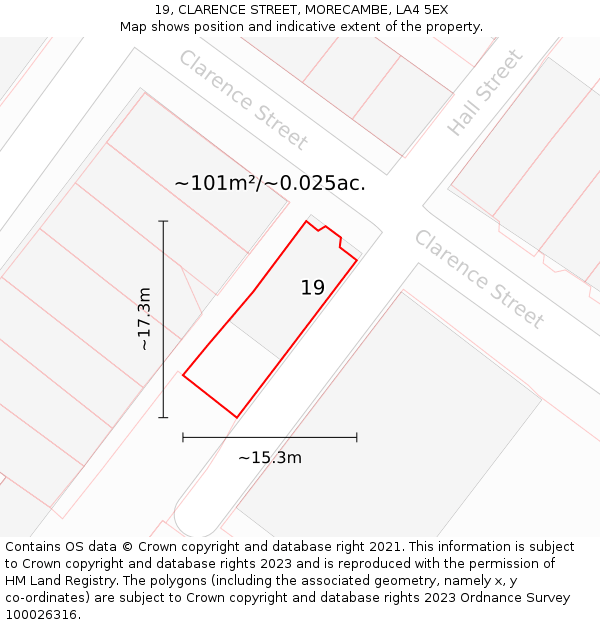 19, CLARENCE STREET, MORECAMBE, LA4 5EX: Plot and title map