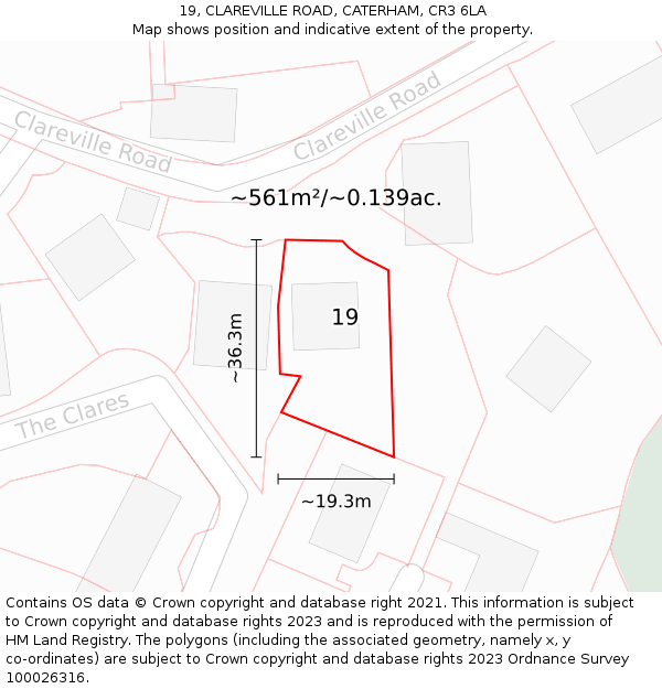 19, CLAREVILLE ROAD, CATERHAM, CR3 6LA: Plot and title map