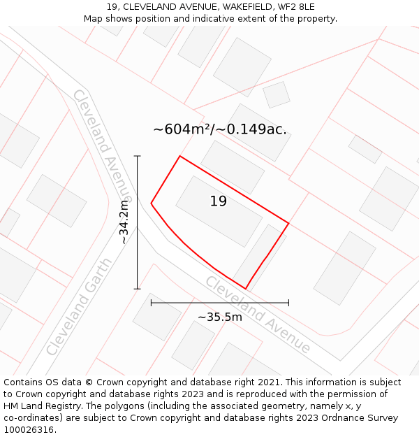 19, CLEVELAND AVENUE, WAKEFIELD, WF2 8LE: Plot and title map