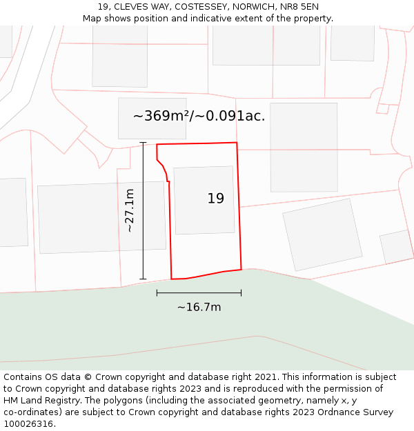 19, CLEVES WAY, COSTESSEY, NORWICH, NR8 5EN: Plot and title map