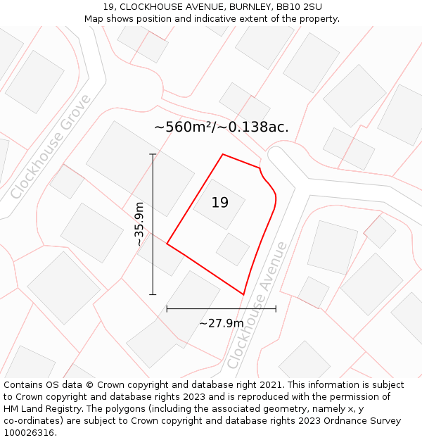 19, CLOCKHOUSE AVENUE, BURNLEY, BB10 2SU: Plot and title map