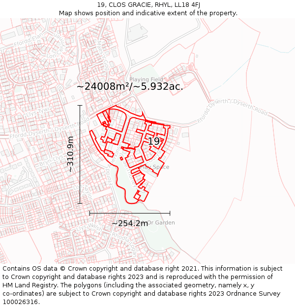 19, CLOS GRACIE, RHYL, LL18 4FJ: Plot and title map