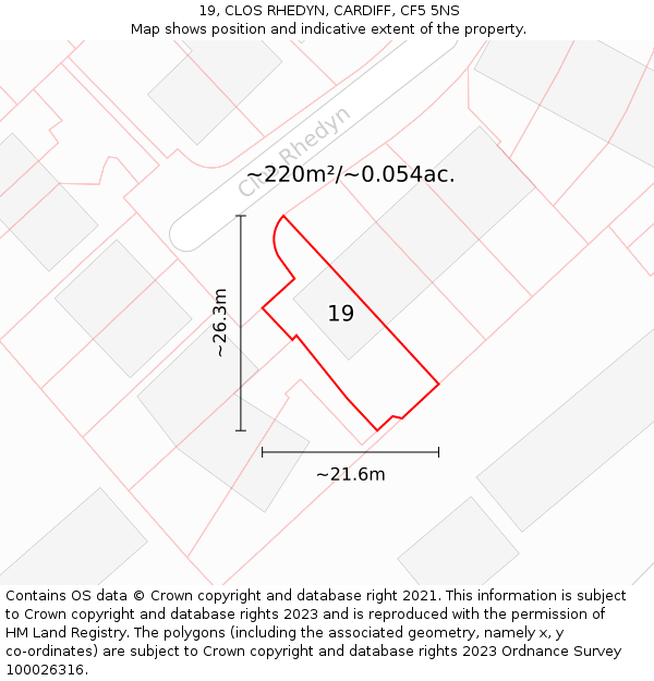 19, CLOS RHEDYN, CARDIFF, CF5 5NS: Plot and title map