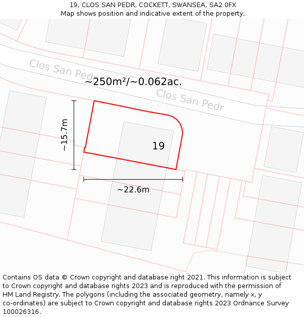 19, CLOS SAN PEDR, COCKETT, SWANSEA, SA2 0FX: Plot and title map