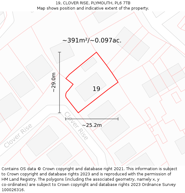 19, CLOVER RISE, PLYMOUTH, PL6 7TB: Plot and title map