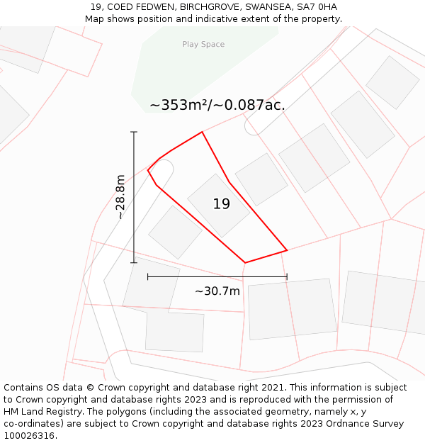 19, COED FEDWEN, BIRCHGROVE, SWANSEA, SA7 0HA: Plot and title map