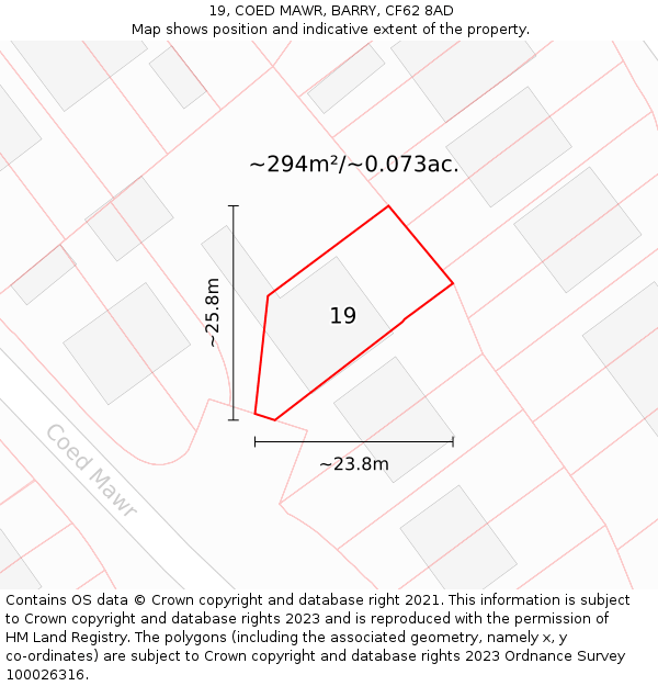 19, COED MAWR, BARRY, CF62 8AD: Plot and title map