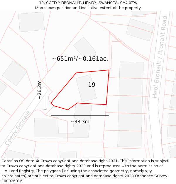 19, COED Y BRONALLT, HENDY, SWANSEA, SA4 0ZW: Plot and title map