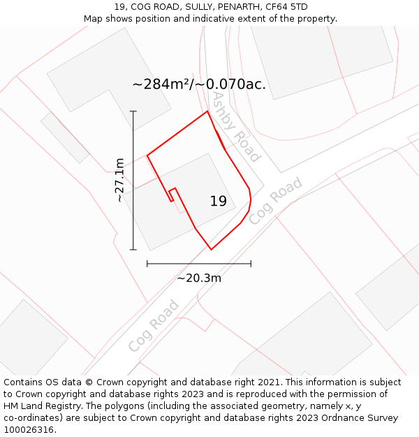 19, COG ROAD, SULLY, PENARTH, CF64 5TD: Plot and title map