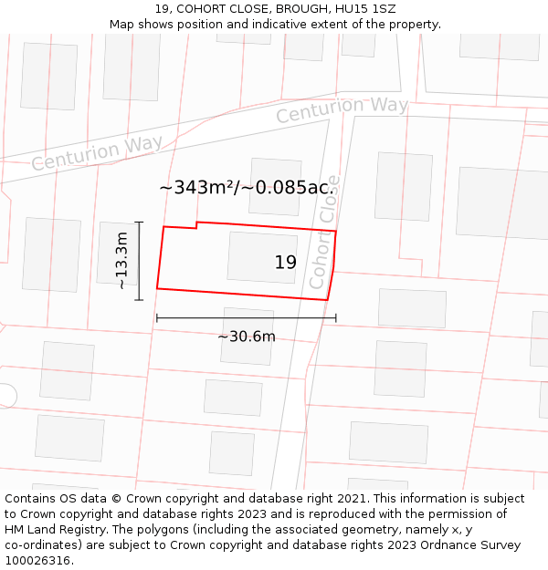 19, COHORT CLOSE, BROUGH, HU15 1SZ: Plot and title map