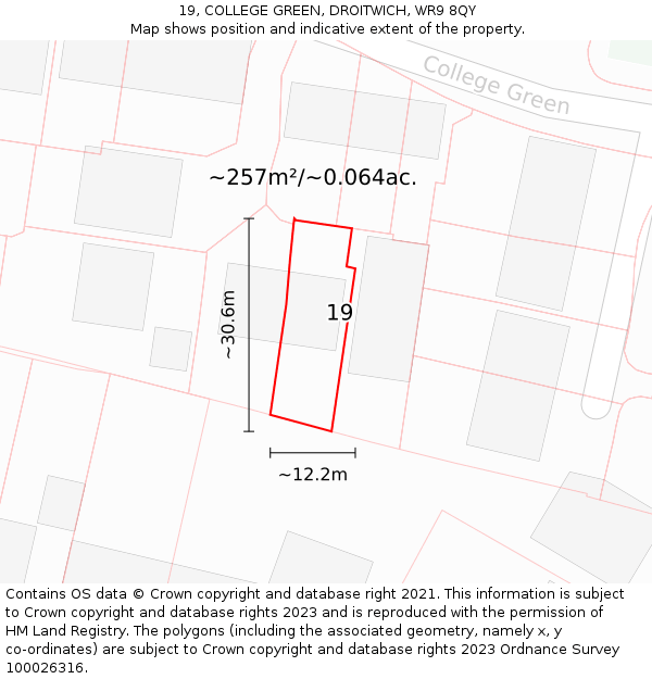 19, COLLEGE GREEN, DROITWICH, WR9 8QY: Plot and title map