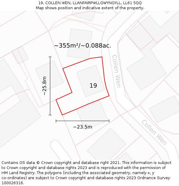 19, COLLEN WEN, LLANFAIRPWLLGWYNGYLL, LL61 5QQ: Plot and title map