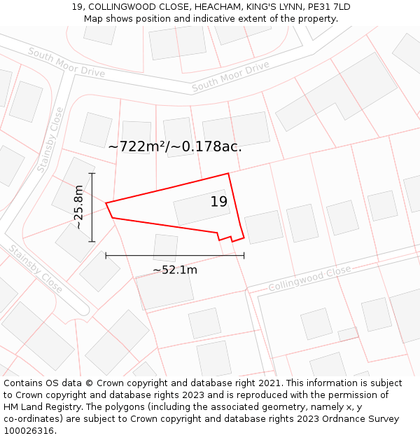 19, COLLINGWOOD CLOSE, HEACHAM, KING'S LYNN, PE31 7LD: Plot and title map