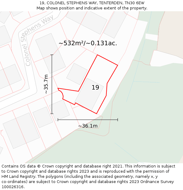 19, COLONEL STEPHENS WAY, TENTERDEN, TN30 6EW: Plot and title map