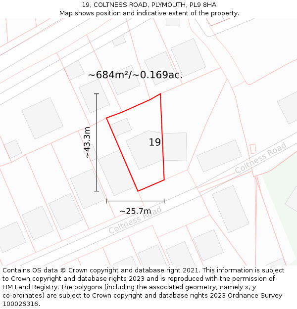 19, COLTNESS ROAD, PLYMOUTH, PL9 8HA: Plot and title map