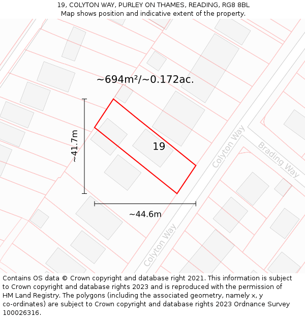 19, COLYTON WAY, PURLEY ON THAMES, READING, RG8 8BL: Plot and title map