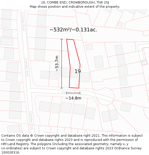 19, COMBE END, CROWBOROUGH, TN6 1NJ: Plot and title map