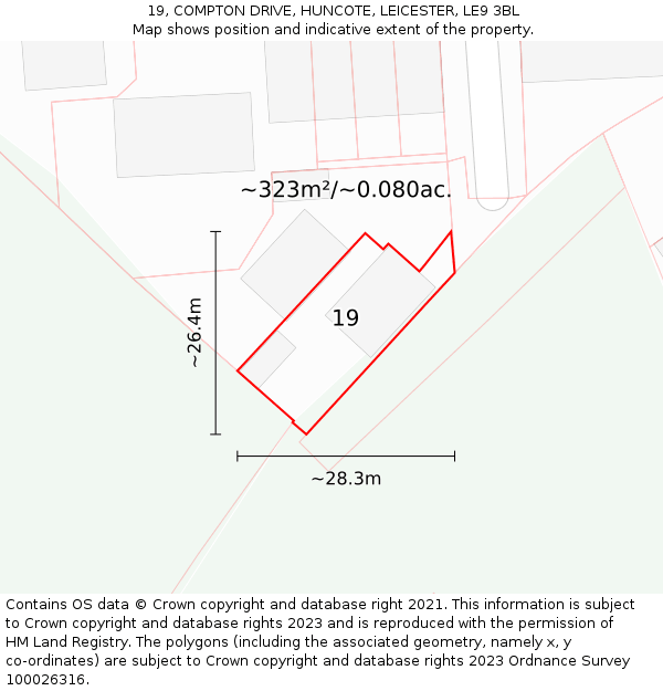 19, COMPTON DRIVE, HUNCOTE, LEICESTER, LE9 3BL: Plot and title map