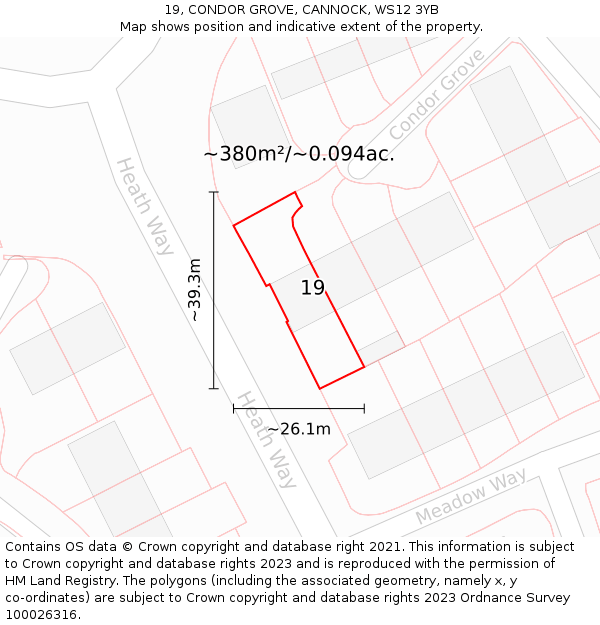 19, CONDOR GROVE, CANNOCK, WS12 3YB: Plot and title map