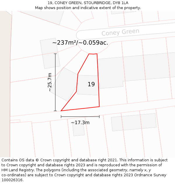 19, CONEY GREEN, STOURBRIDGE, DY8 1LA: Plot and title map