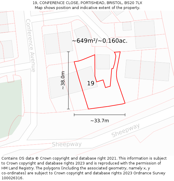 19, CONFERENCE CLOSE, PORTISHEAD, BRISTOL, BS20 7LX: Plot and title map