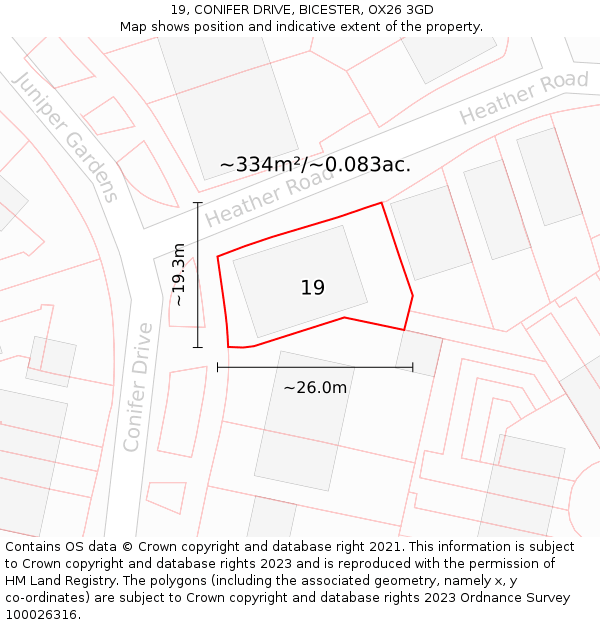 19, CONIFER DRIVE, BICESTER, OX26 3GD: Plot and title map