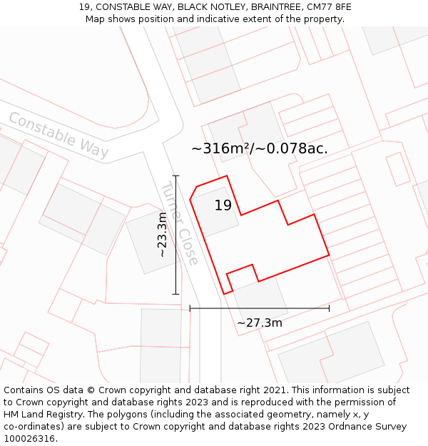 19, CONSTABLE WAY, BLACK NOTLEY, BRAINTREE, CM77 8FE: Plot and title map