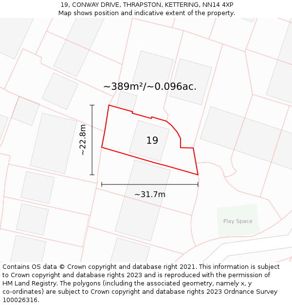 19, CONWAY DRIVE, THRAPSTON, KETTERING, NN14 4XP: Plot and title map