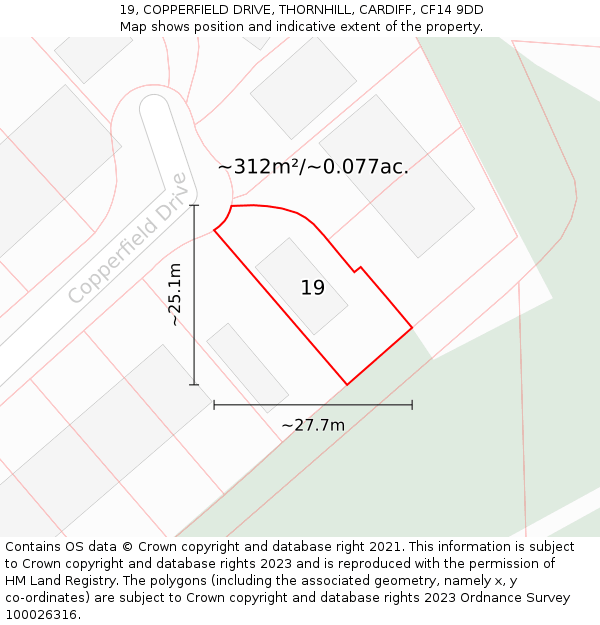 19, COPPERFIELD DRIVE, THORNHILL, CARDIFF, CF14 9DD: Plot and title map