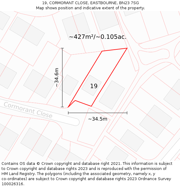 19, CORMORANT CLOSE, EASTBOURNE, BN23 7SG: Plot and title map