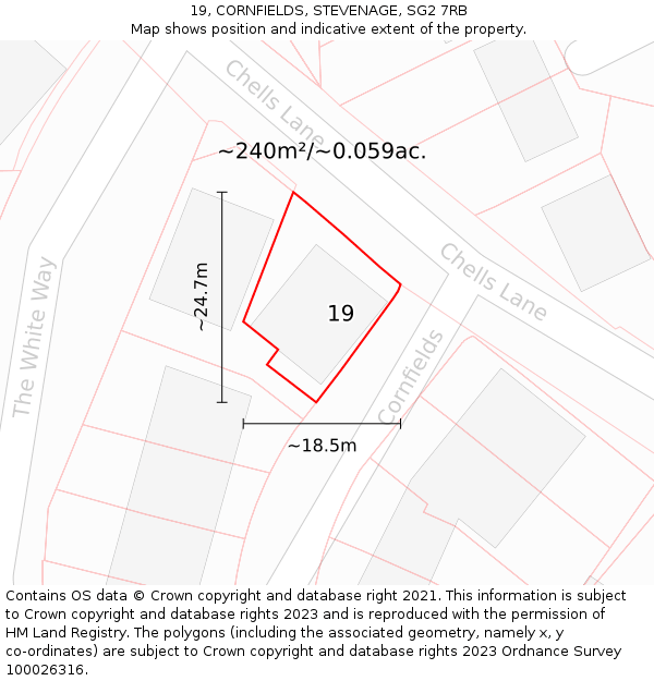 19, CORNFIELDS, STEVENAGE, SG2 7RB: Plot and title map