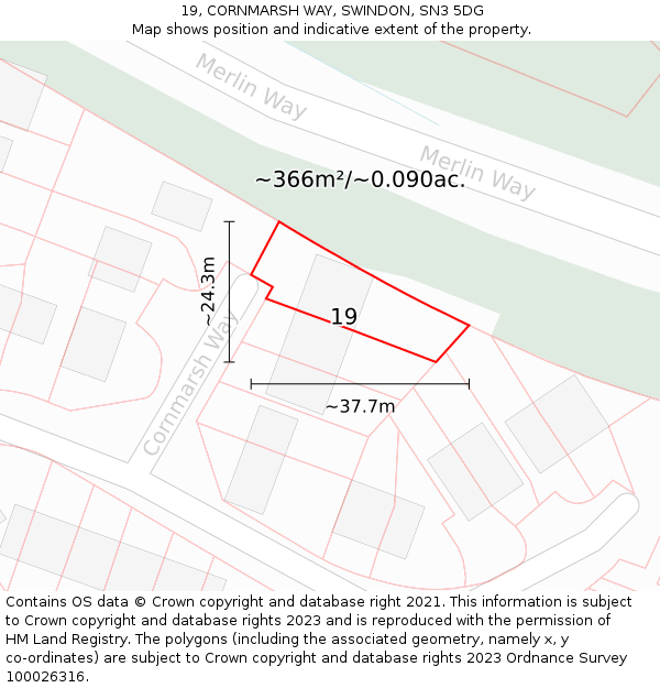 19, CORNMARSH WAY, SWINDON, SN3 5DG: Plot and title map