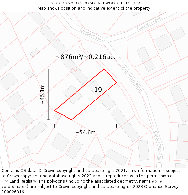 19, CORONATION ROAD, VERWOOD, BH31 7PX: Plot and title map