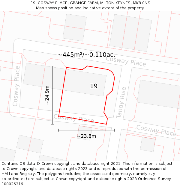 19, COSWAY PLACE, GRANGE FARM, MILTON KEYNES, MK8 0NS: Plot and title map