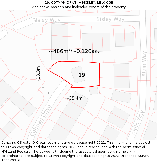 19, COTMAN DRIVE, HINCKLEY, LE10 0GB: Plot and title map